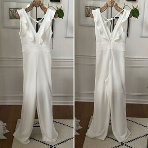 NWT Almost Famous White Crepe Ruffle Jumpsuit M L
